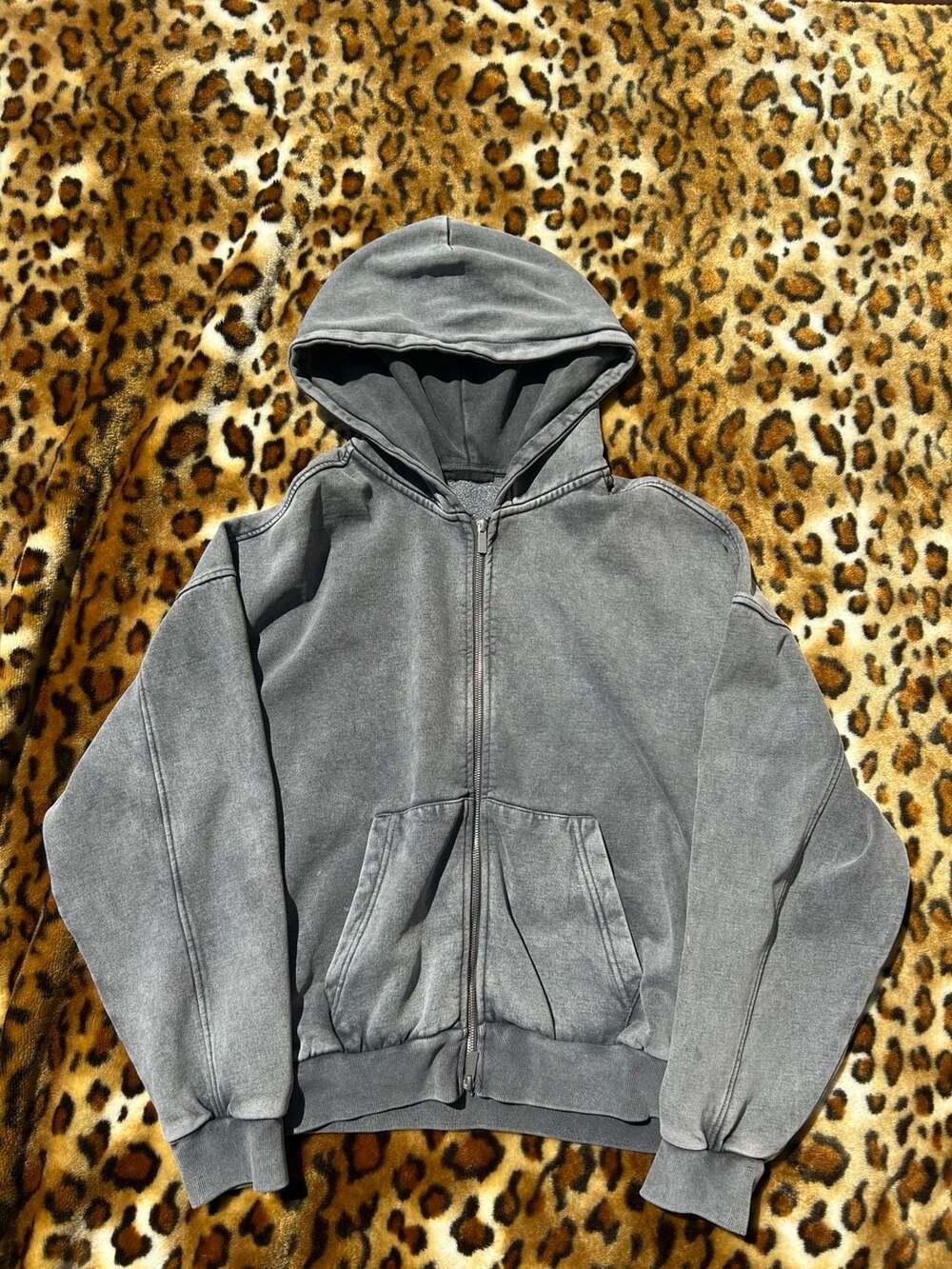 Zara Washed Hooded Zip-Up Sweatshirt Charcoal Gray Cropped Y2K M